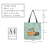Corgi Cartoon Dog Print Shoulder Bag Lady Tote High Capacity Shopping Bag