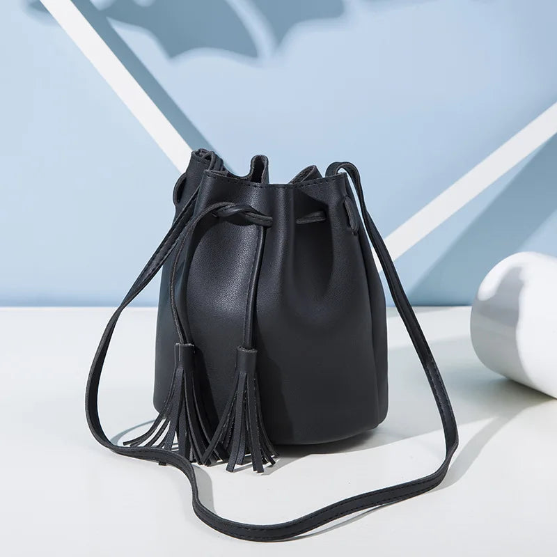 Vintage Small Women Bucket Bags Female Tassel Shoulder Bags