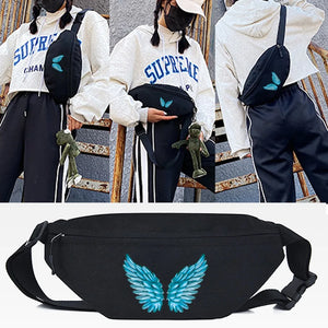 Wings Print Waist Bag Canvas Large Capacity Chest Pack Unisex Belt Bag