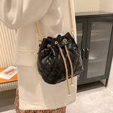 Small Clutch Bag Chain Drawstring Bucket Bags for Women Padded Pattern Female
