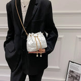 Small Clutch Bag Chain Drawstring Bucket Bags for Women Padded Pattern Female