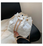 Small Clutch Bag Chain Drawstring Bucket Bags for Women Padded Pattern Female