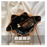 Small Clutch Bag Chain Drawstring Bucket Bags for Women Padded Pattern Female
