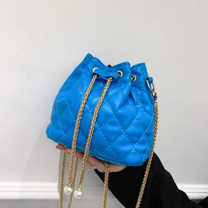Small Clutch Bag Chain Drawstring Bucket Bags for Women Padded Pattern Female