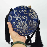 Flannelette Clutch Bag Embroidery Sequins Round Evening Bag Tassels Handbag Brai