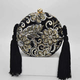 Flannelette Clutch Bag Embroidery Sequins Round Evening Bag Tassels Handbag Brai