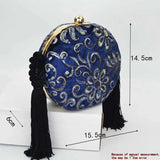 Flannelette Clutch Bag Embroidery Sequins Round Evening Bag Tassels Handbag Brai