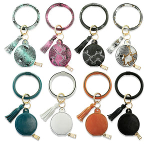 Bluetooth Headset Anti-lost Wrist Key Ring PU leather Mirror bracelet