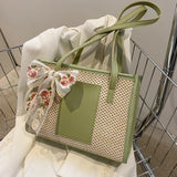 Bohemia Rattan Straw Bag with Floral Embroidery Bow