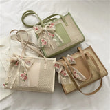 Bohemia Rattan Straw Bag with Floral Embroidery Bow