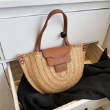 Bohemia Rattan Shoulder Bag Large Capacity Woven Beach Bag Crossbody