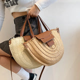 Bohemia Rattan Shoulder Bag Large Capacity Woven Beach Bag Crossbody