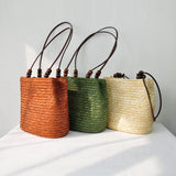 Bohemia Straw Shoulder Bag Large Capcity Woven Bucket Beach Travel Handbag