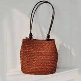 Bohemia Straw Shoulder Bag Large Capcity Woven Bucket Beach Travel Handbag