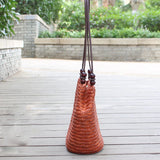 Bohemia Straw Shoulder Bag Large Capcity Woven Bucket Beach Travel Handbag