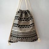 Bohemian Canvas Drawstring Backpack Bag for Women