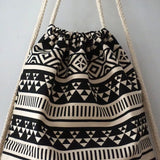 Bohemian Canvas Drawstring Backpack Bag for Women