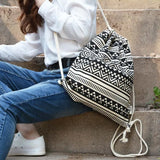 Bohemian Canvas Drawstring Backpack Bag for Women