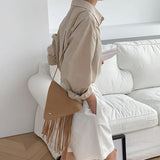 Boho Fringed PU Leather Crossbody Bag Vintage Tassel Shoulder Messenger