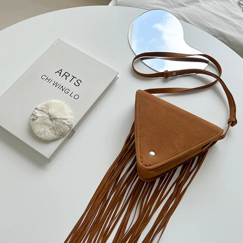 Boho Fringed PU Leather Crossbody Bag Vintage Tassel Shoulder Messenger