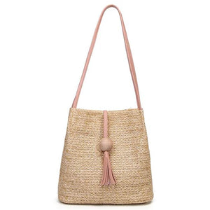 Bohemian Beach Casual Tote Bag Ladies Straw Rattan Crossbody Bucket Bag