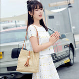 Bohemian Beach Casual Tote Bag Ladies Straw Rattan Crossbody Bucket Bag