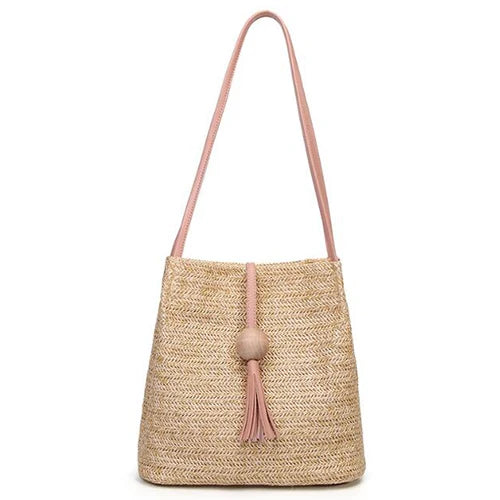 Bohemian Beach Casual Tote Bag Ladies Straw Rattan Crossbody Bucket Bag