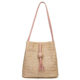 Bohemian Beach Casual Tote Bag Ladies Straw Rattan Crossbody Bucket Bag