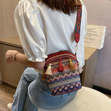 Bohemian Braid Bucket Crossbody Bag with Tassel Fringed Tote Purse