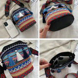 Bohemian Braid Bucket Crossbody Bag with Tassel Fringed Tote Purse