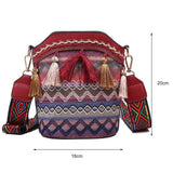 Bohemian Braid Bucket Crossbody Bag with Tassel Fringed Tote Purse