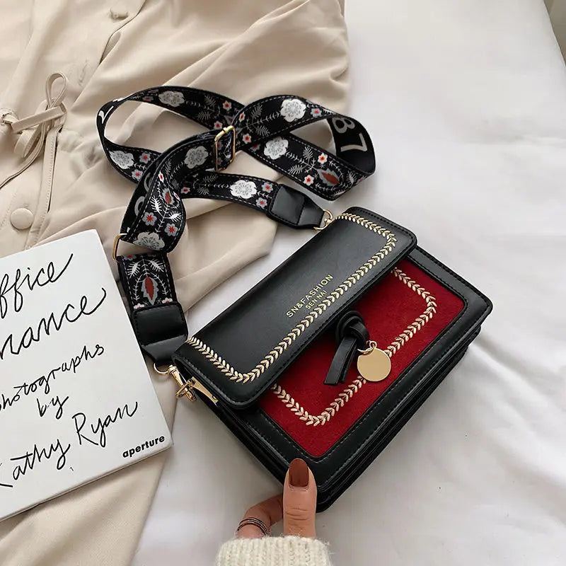 Bohemian Flower Shoulder Crossbody Bag PU Leather Handbags Purses