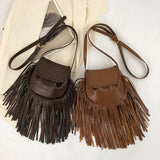 Vintage PU Leather Women Shoulder Bags Fringe Tassel Handbags