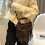 Vintage PU Leather Women Shoulder Bags Fringe Tassel Handbags