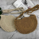 Boho Half Moon Straw Bag Women Shoulder Crossbody Tote Beach Rattan Bag