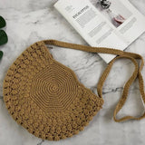 Boho Half Moon Straw Bag Women Shoulder Crossbody Tote Beach Rattan Bag