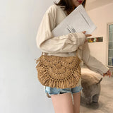 Boho Tassel Rattan Woven Shoulder Bag Beach Straw Crossbody Clutch