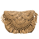 Boho Tassel Rattan Woven Shoulder Bag Beach Straw Crossbody Clutch