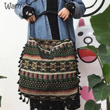 Boho Vintage Messenger Bag Ethnic Style Tassel Shoulder Handbag