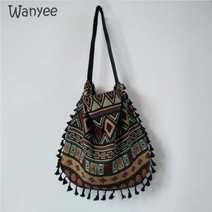 Boho Vintage Messenger Bag Ethnic Style Tassel Shoulder Handbag
