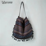 Boho Vintage Messenger Bag Ethnic Style Tassel Shoulder Handbag