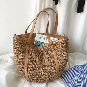 Boho Hand-woven Women's Shoulder Handbag Straw Beach Tote Bag
