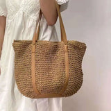 Boho Hand-woven Women's Shoulder Handbag Straw Beach Tote Bag