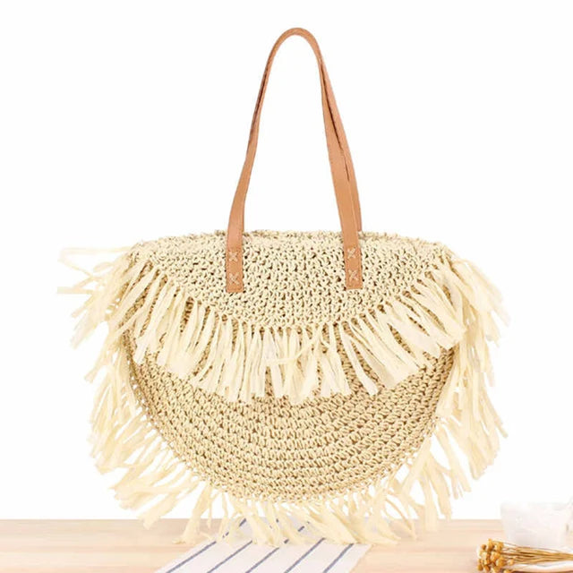Boho Tassel Straw Bag Rattan Shoulder Large Beach Handbag