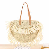 Boho Round Tassel Straw Bag Large Casual Handbag