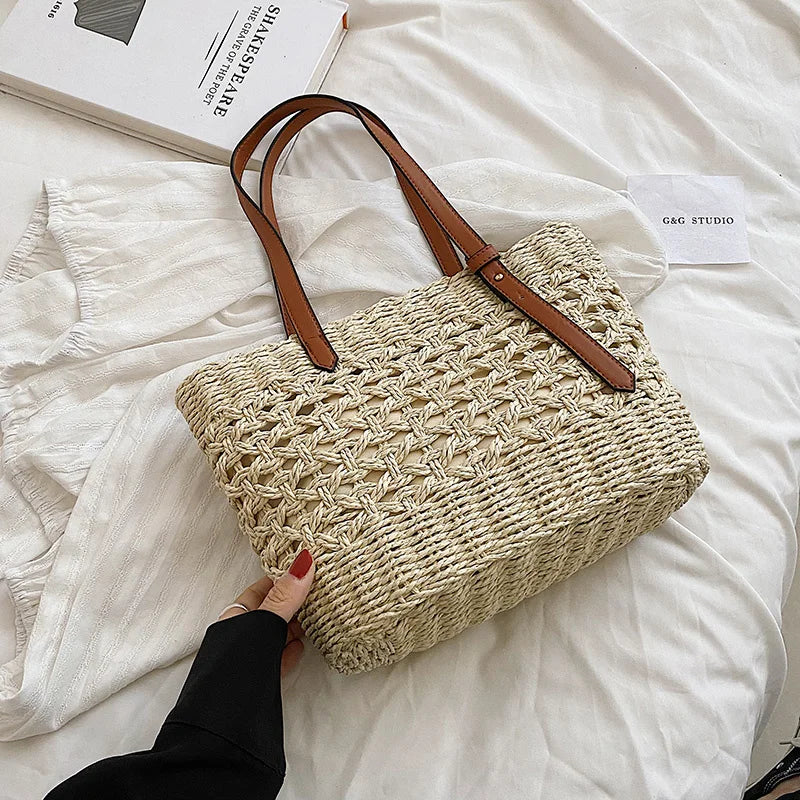Boho Straw Shoulder Bag Women Beach Handbag Summer Totes