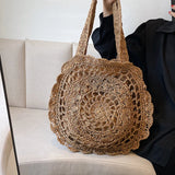 Boho Straw Circle Beach Handbag Rattan Shoulder Tote Bag