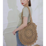 Bohemian Straw Bags for Women Circle Beach Handbags Summer Rattan Shoulder Bags