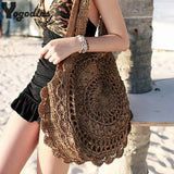 Boho Straw Circle Beach Handbag Rattan Shoulder Tote Bag