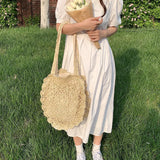 Boho Straw Circle Beach Handbag Rattan Shoulder Tote Bag